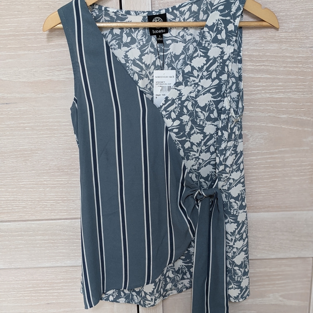 Blue Faux Wrap Blouse
